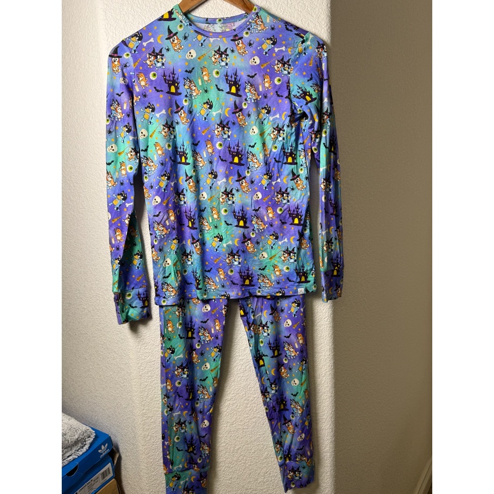 Little Snuggles Kids 14T Halloween Bamboo Pajama Set Purple Teal Spooky PJs